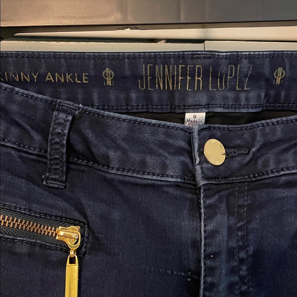 Jennifer Lopez Navy  Skinny Ankle Pants with Gold Zippers - Picture 4 of 7